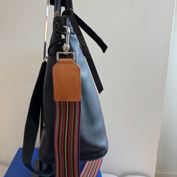 Consuela Black Leather Evie Sling Bucket Tote Bag Crossbody Strap, Convertible - Picture 3 of 11